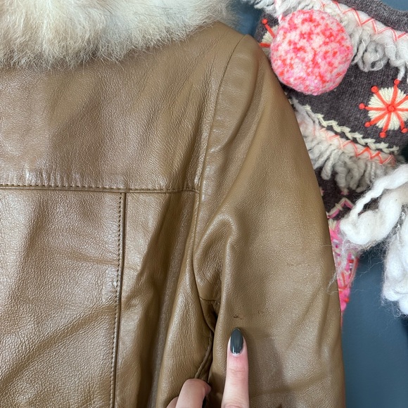 Vintage an original by Peter Caruso 1970s brown Leather Fur collar jacket - Picture 6 of 12